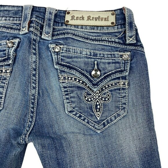 Rock Revival Jasmine Boot Cut Denim Jeans With Bling Pocket Embellishments - Picture 5 of 13